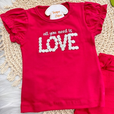 Conj. Blusa Need Is Love e Short Saia - Vermelho